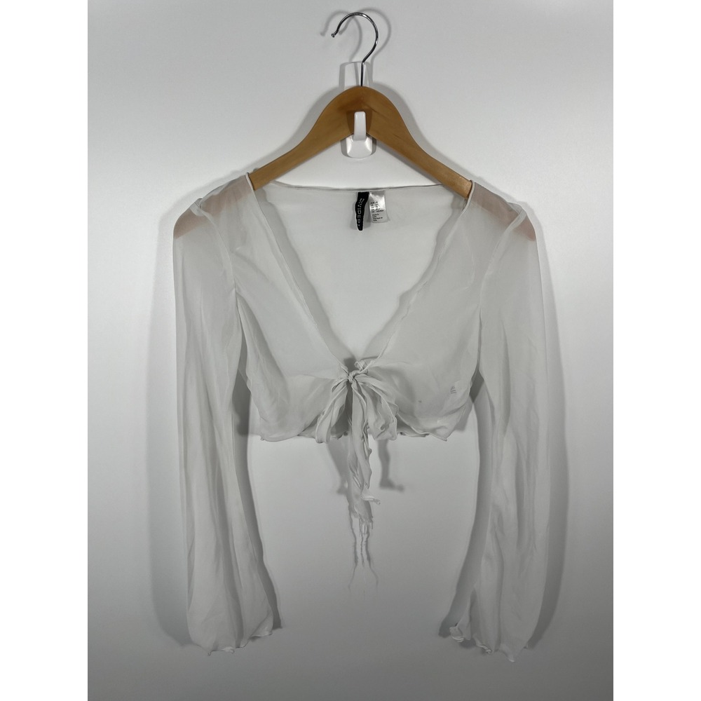 Womens Wrap Top XS White Sheer Boho Coastal Cottage Fairy Festival Lightweight